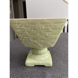 Vtg Upco Pottery Square Pedestal Planter Pale Green with White Splatter Glaze